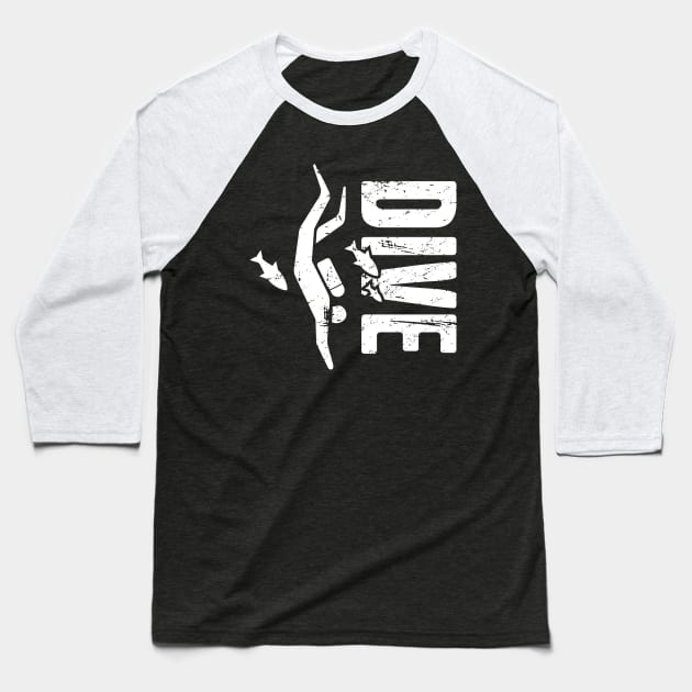 DIVE | Distressed Scuba Diving Design Baseball T-Shirt by MeatMan